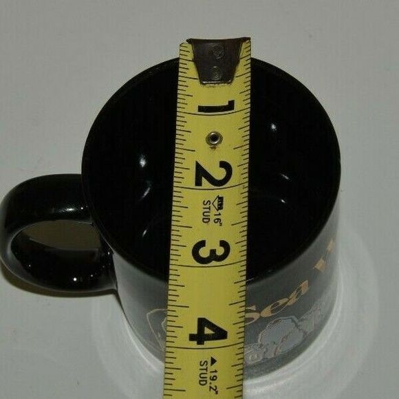 Nice Vintage SEA WORLD Penguins Whale Black & Gold Ceramic Coffee Mug Rare - Picture 8 of 8